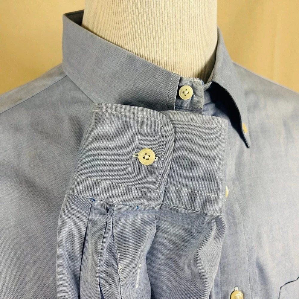 Gitman Bros 18.5 40 Tall Vintage Pinpoint Oxford Dress Shirt Blue Solid Cotton